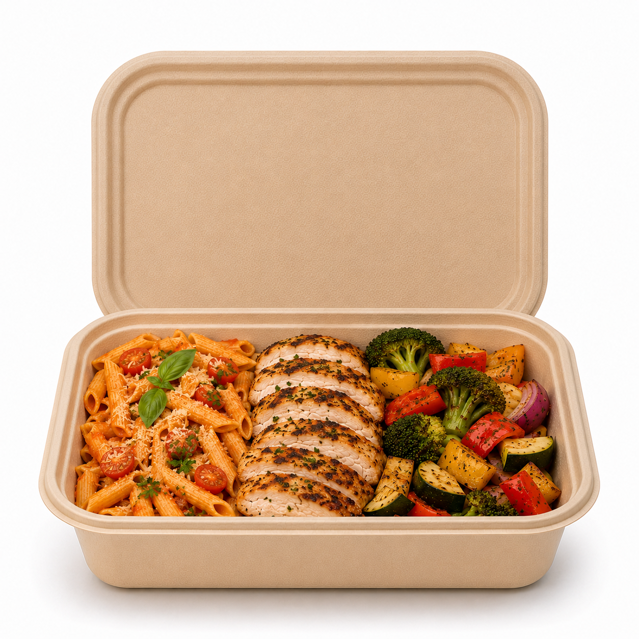 26 oz (750ml) Rectangular Container Lid with food