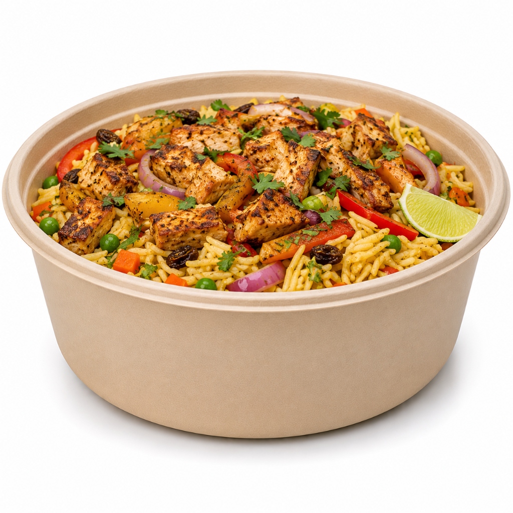32 oz (1000ml) Round Bowl (Without Lid) with food