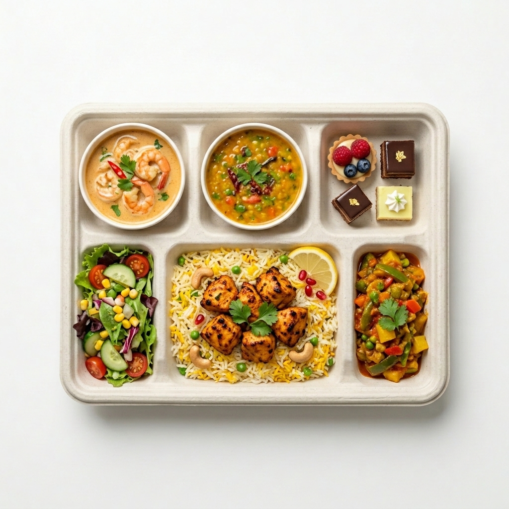 6 Compartment Plate with food