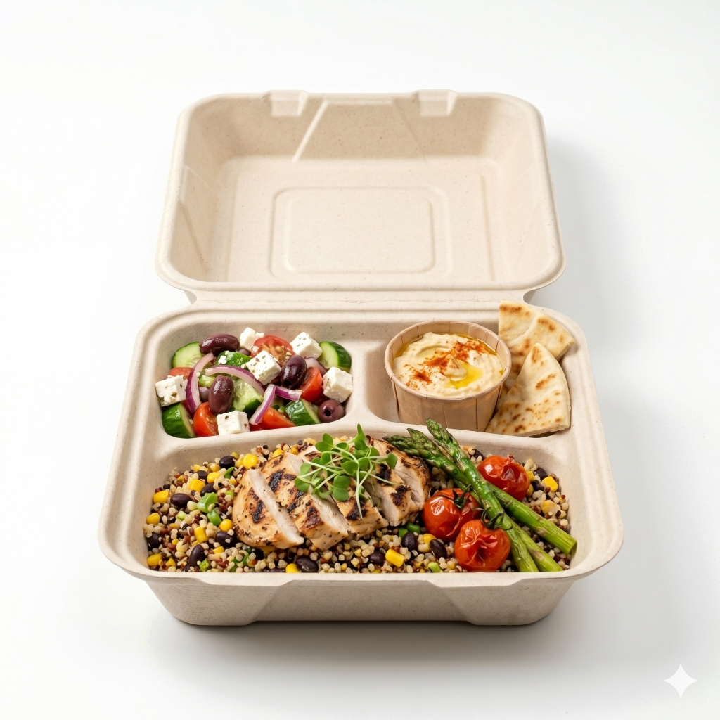 9" x 9" 3CP Clamshell with food